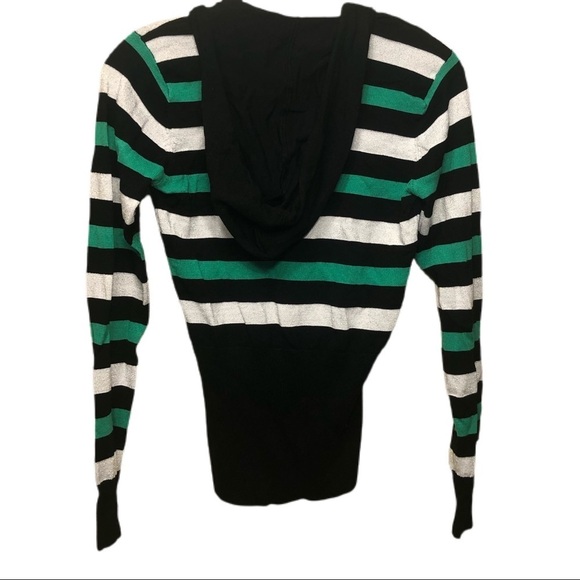 XOXO Green and White Glitter Striped Fitted Hoodie Y2K Vintage - Picture 2 of 3